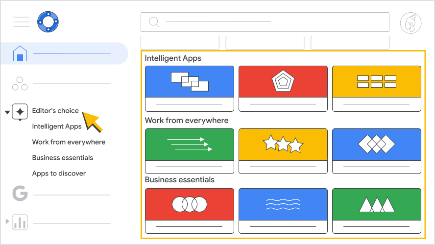Illustration of the Editor's choice categories in the Google Workspace Marketplace