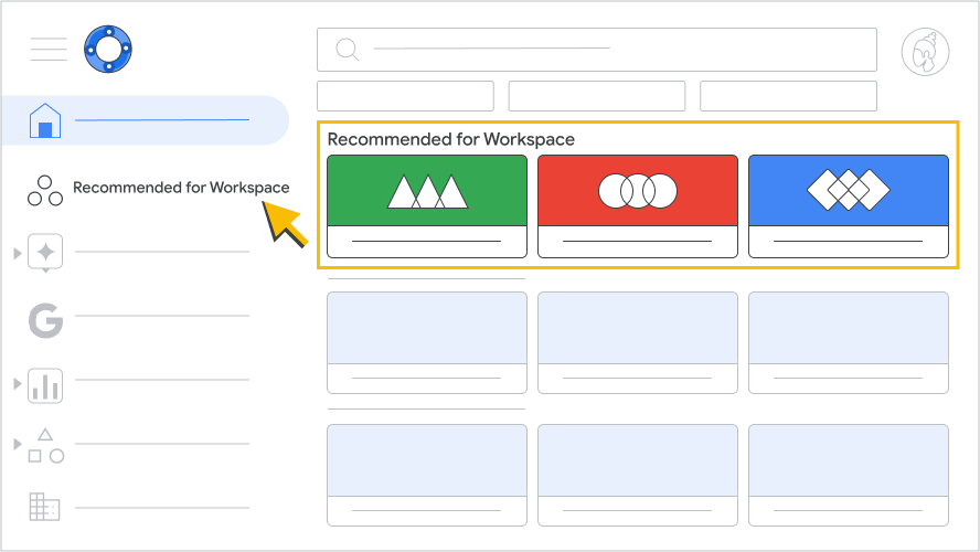 رسم توضيحي لقسم &quot;التطبيقات التي يُنصح باستخدامها مع Google Workspace&quot; في Google Workspace Marketplace