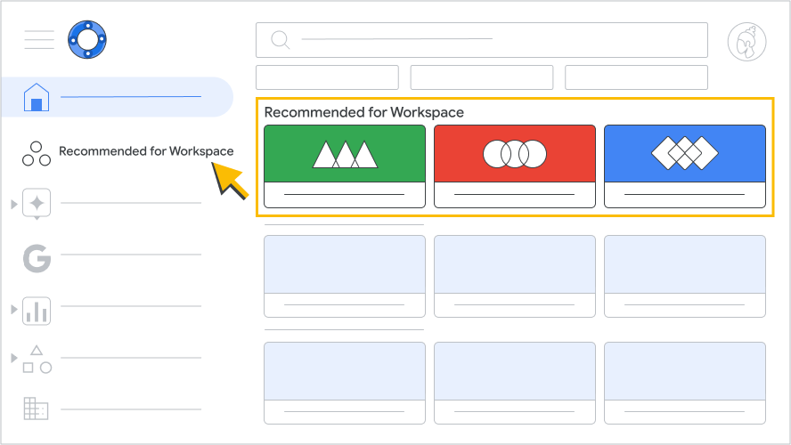 איור של הקטע &#39;מומלצים ל-Google Workspace&#39; ב-Google Workspace Marketplace