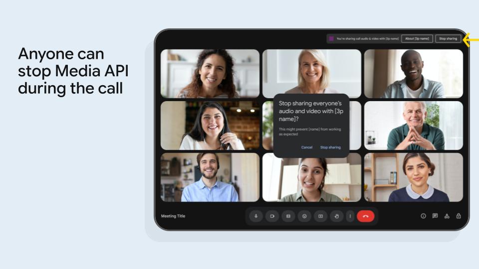 Chiunque può interrompere l&#39;API Meet Media durante la chiamata.