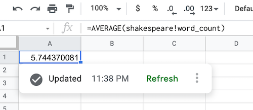 Formula dell&#39;origine dati che mostra i dati del set di dati pubblici di Shakespeare.