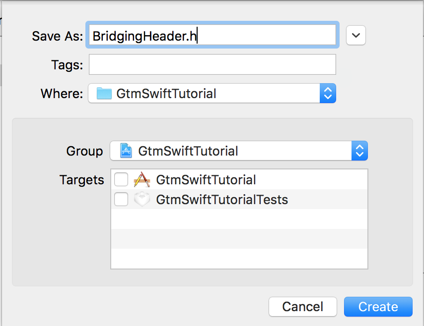 Create bridging header file