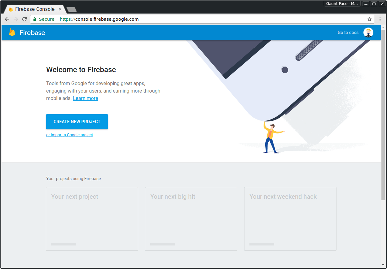 Captura de pantalla del proyecto de Firebase nuevo