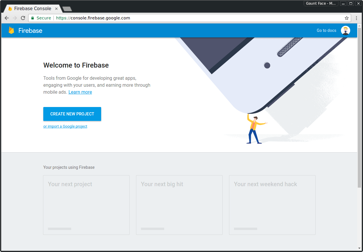 Screenshot eines neuen Firebase-Projekts